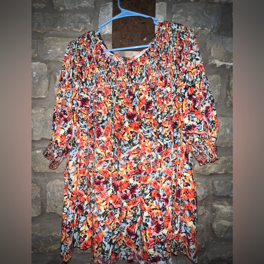 Bright floral blouse 3x terra and sky